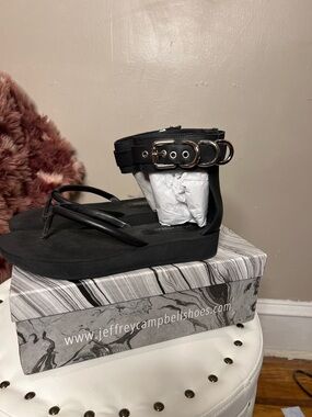 Jeffrey Campbell Black Platform Ankle-Strap Toe-Post Sandals